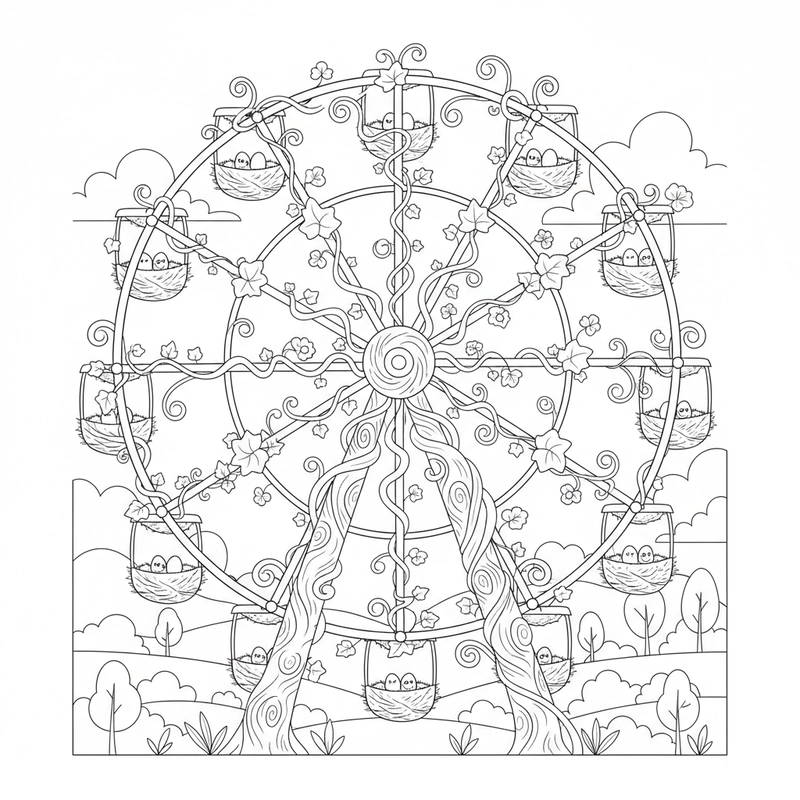 Tranh tô màu đu quay đơn giản