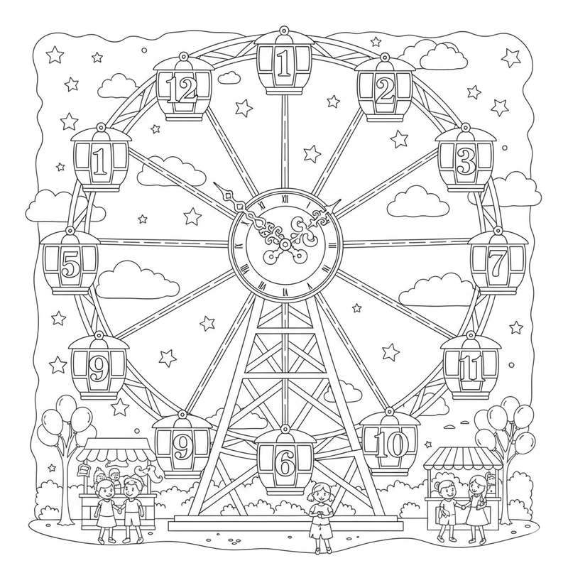 Tranh tô màu đu quay mầm non