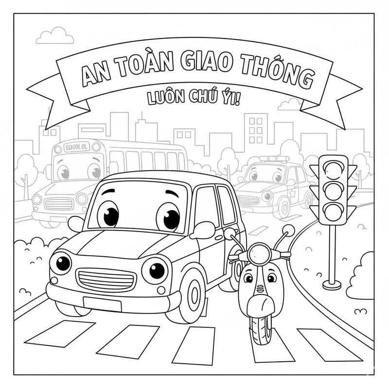 Tranh tô màu dừng đèn đỏ