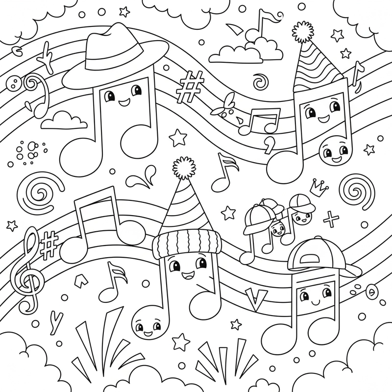 Tranh tô màu hình nốt nhạc dễ in