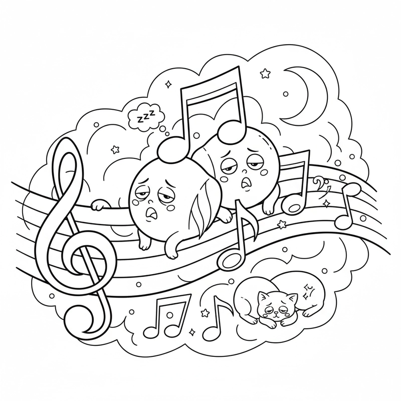 Tranh tô màu hình nốt nhạc xinh xắn