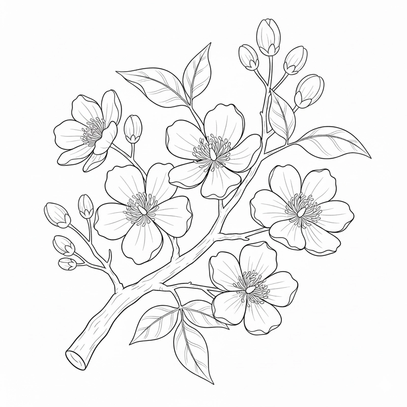 Tranh tô màu hoa mai nét rõ dễ in