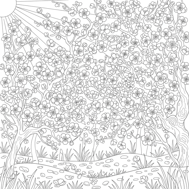 Tranh tô màu hoa mai truyền thống mùa Tết