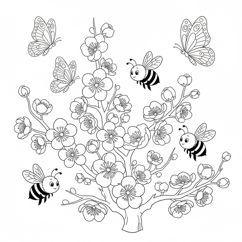 Tranh tô màu hoa mai và cành lá sáng tạo