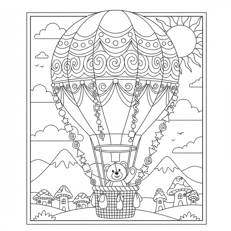 Tranh tô màu khinh khí cầu dễ tô