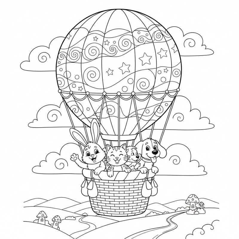 Tranh tô màu khinh khí cầu đơn giản