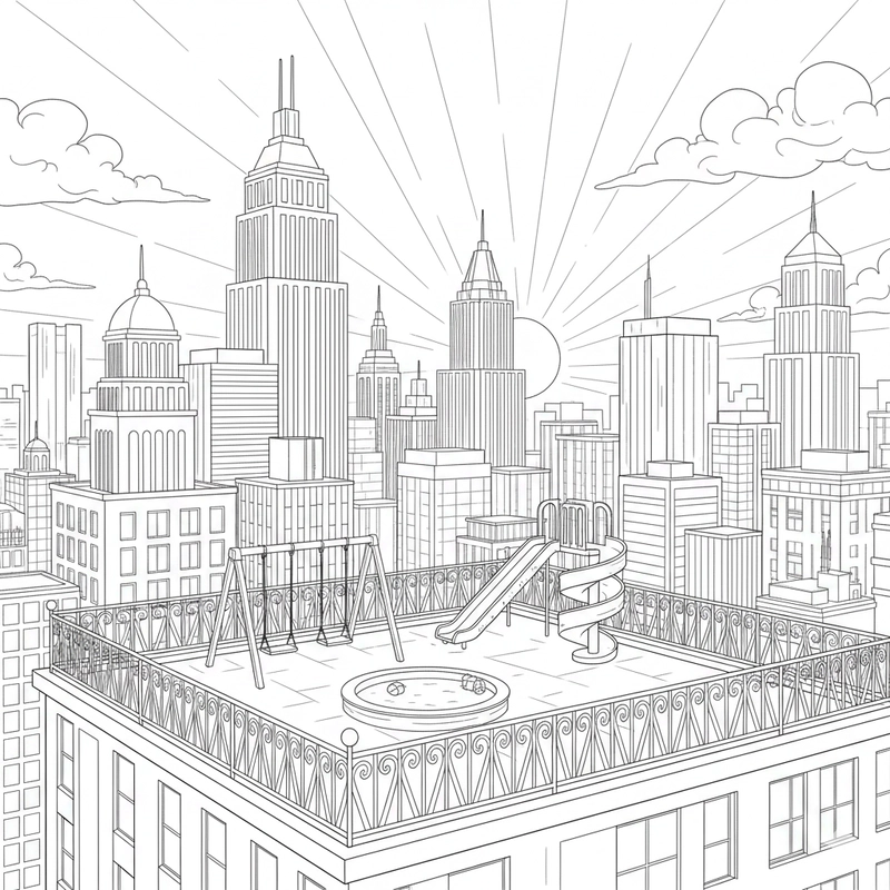 Tranh tô màu khu dân cư trong thành phố