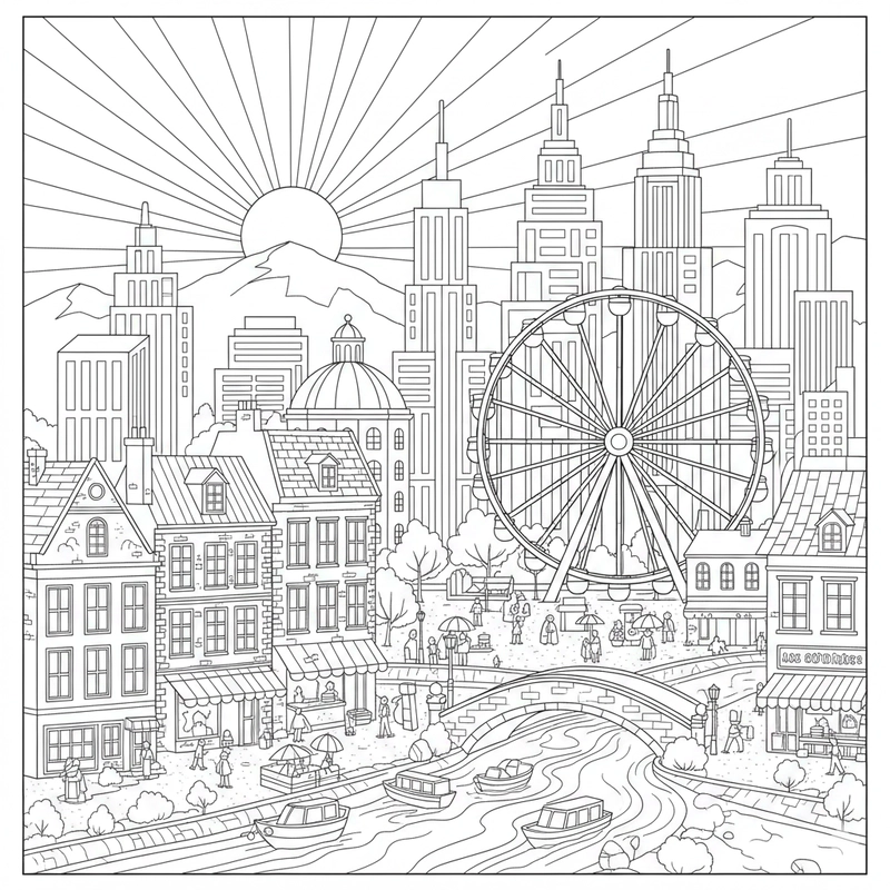 Tranh tô màu khu vui chơi thành phố