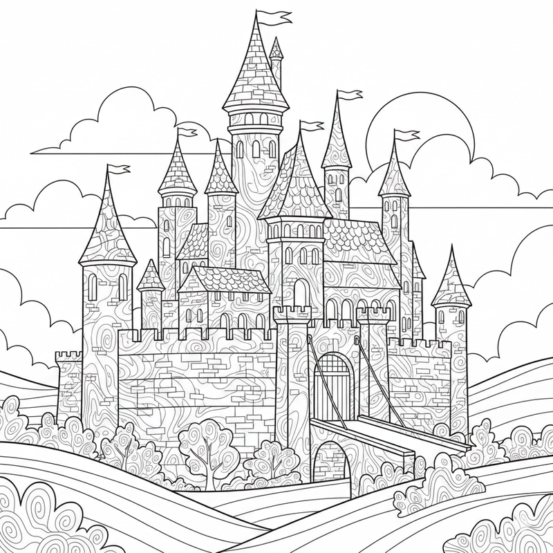 Tranh tô màu lâu đài cho bé vui học