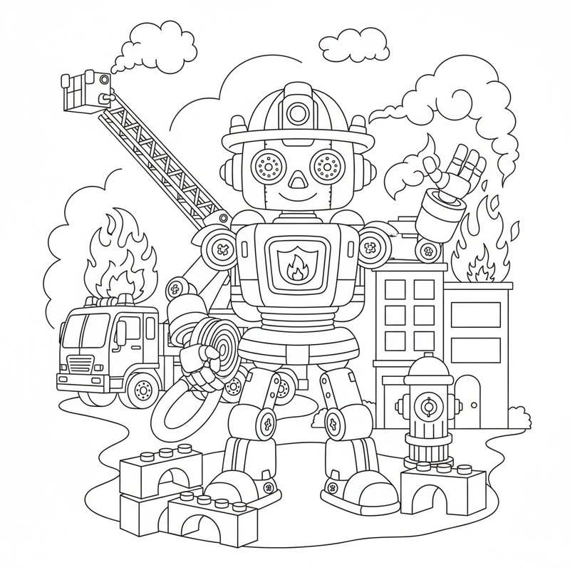 Tranh tô màu lính cứu hỏa đáng yêu