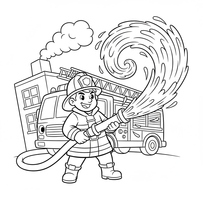 Tranh tô màu lính cứu hỏa dễ thương