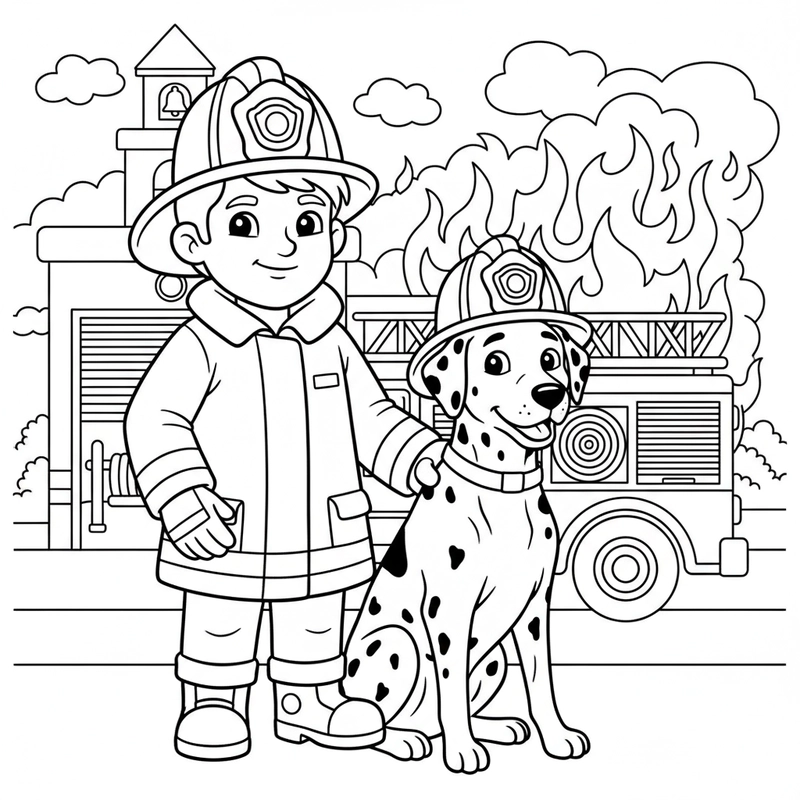 Tranh tô màu lính cứu hỏa đơn giản