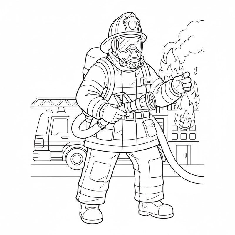 Tranh tô màu lính cứu hỏa mũ bảo hộ