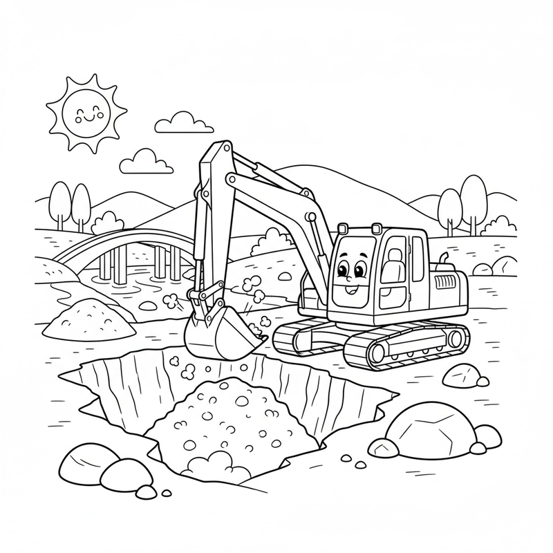 Tranh tô màu máy xúc đơn giản