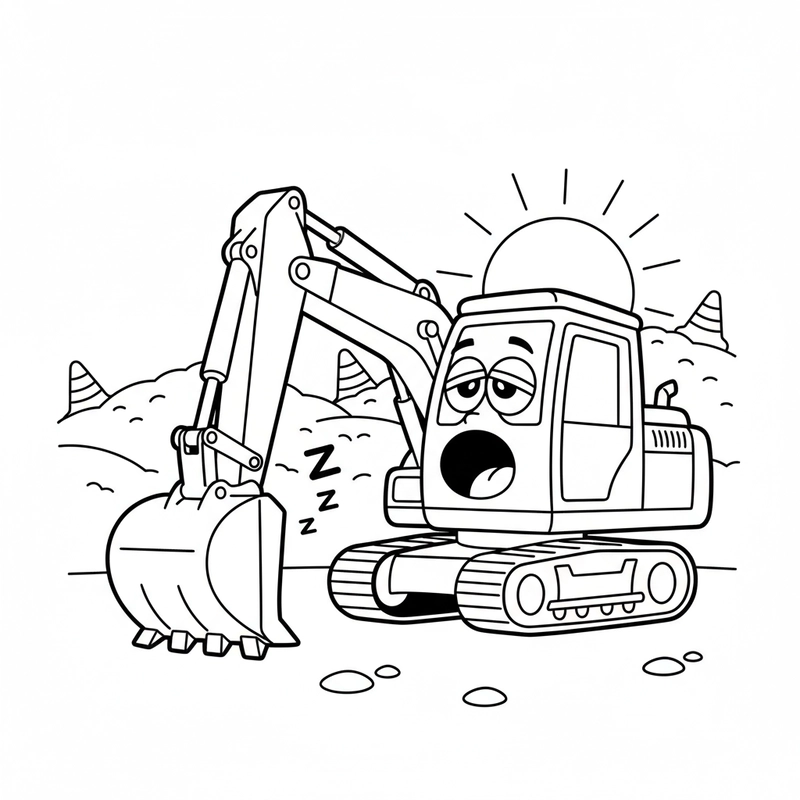 Tranh tô màu máy xúc ngộ nghĩnh