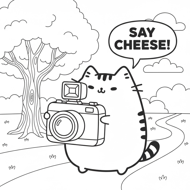 Tranh tô màu mèo Pusheen cute dễ in