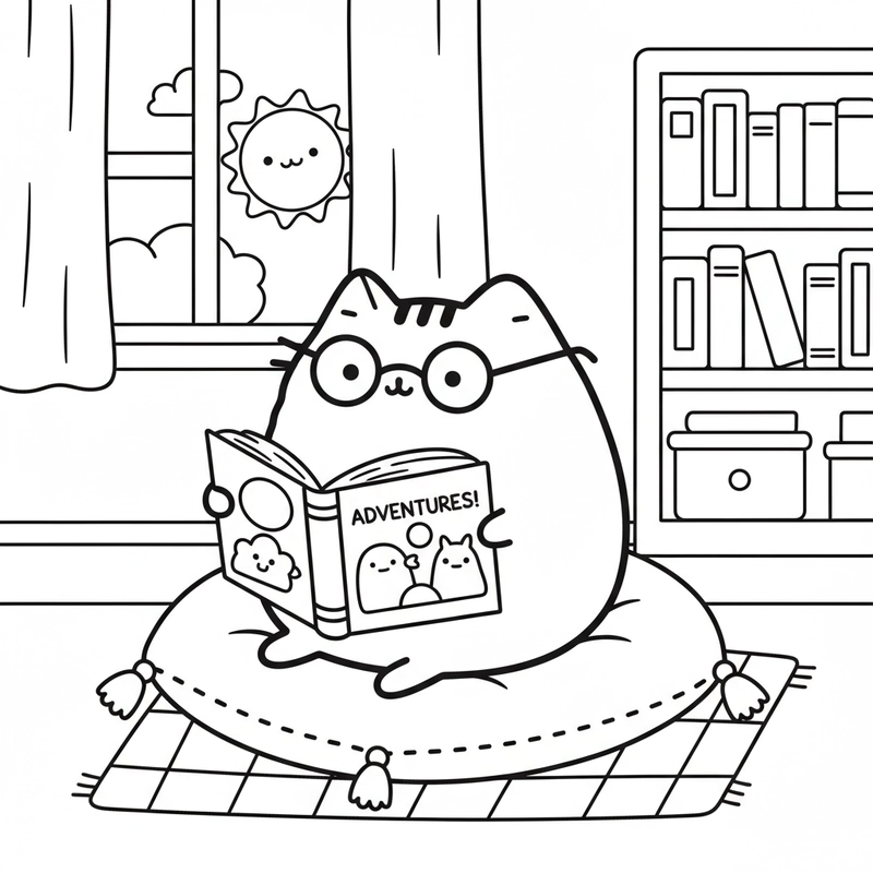 Tranh tô màu mèo Pusheen đáng yêu