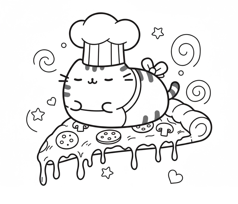 Tranh tô màu mèo Pusheen dễ in