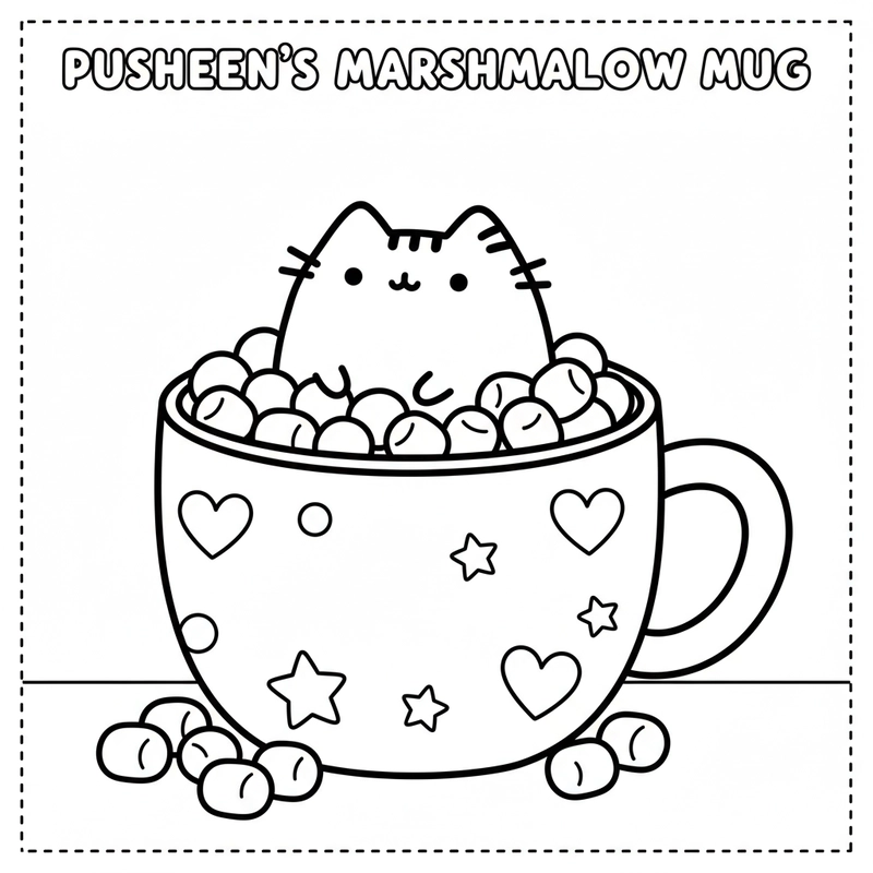 Tranh tô màu mèo Pusheen dễ thương