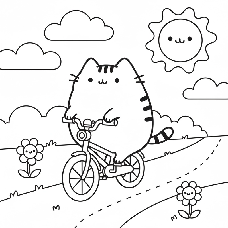 Tranh tô màu mèo Pusheen đơn giản