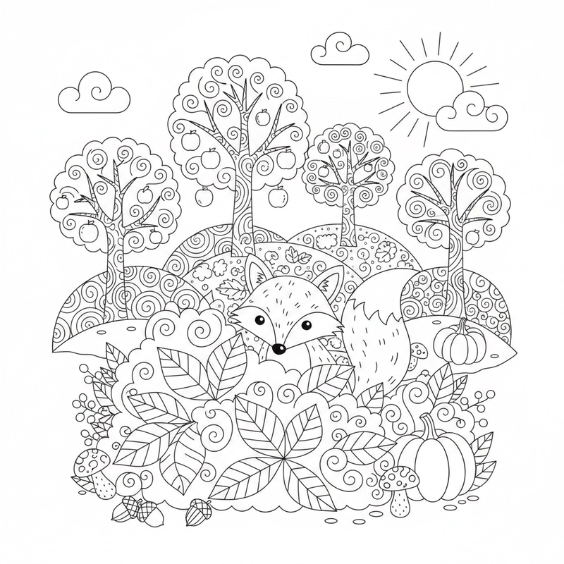 Tranh tô màu mùa thu với chi tiết dễ tô
