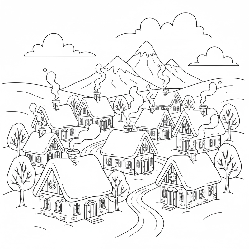 Tranh tô màu ngôi nhà mùa đông