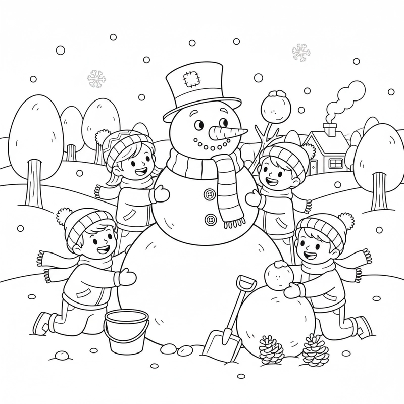 Tranh tô màu người tuyết mùa đông