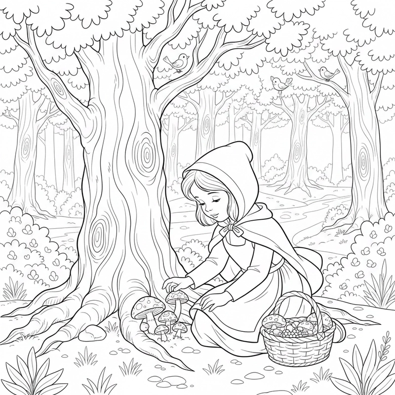 Tranh tô màu nhân vật cô bé quàng khăn đỏ