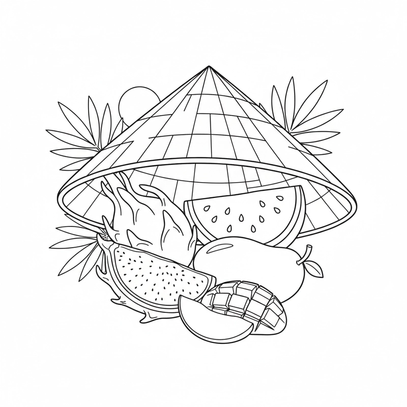 Tranh tô màu nón lá cho bé