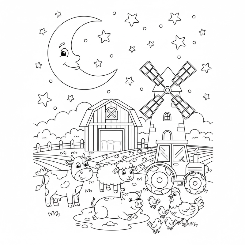 Tranh tô màu nông trại ngộ nghĩnh