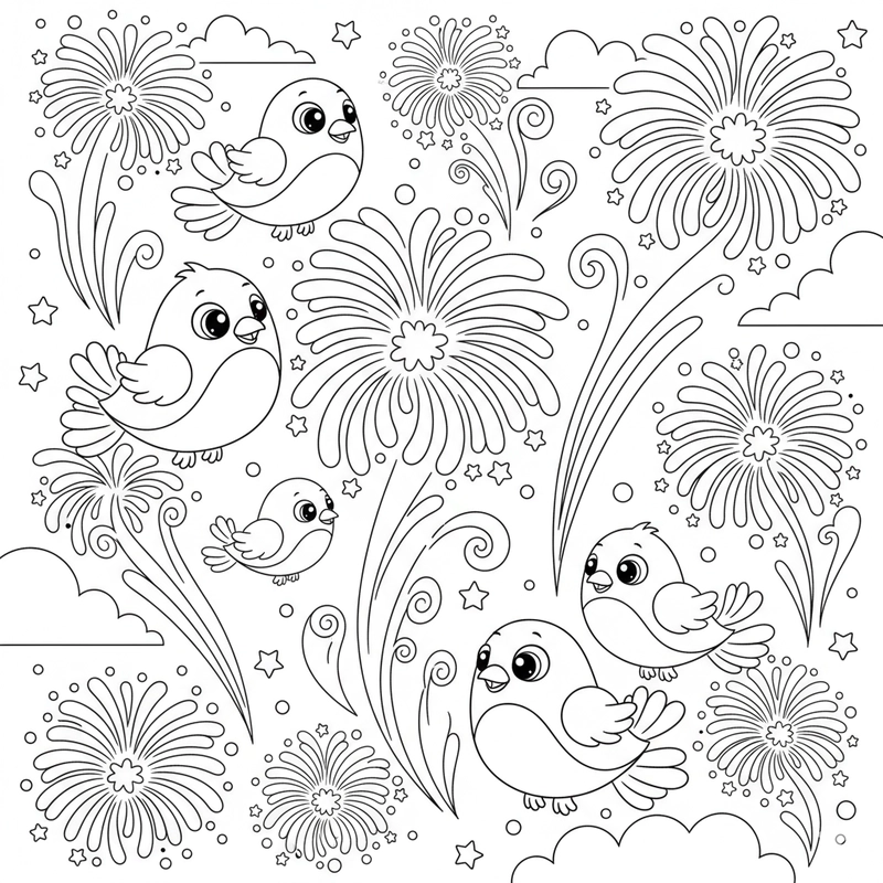 Tranh tô màu pháo hoa dễ in, dễ tô