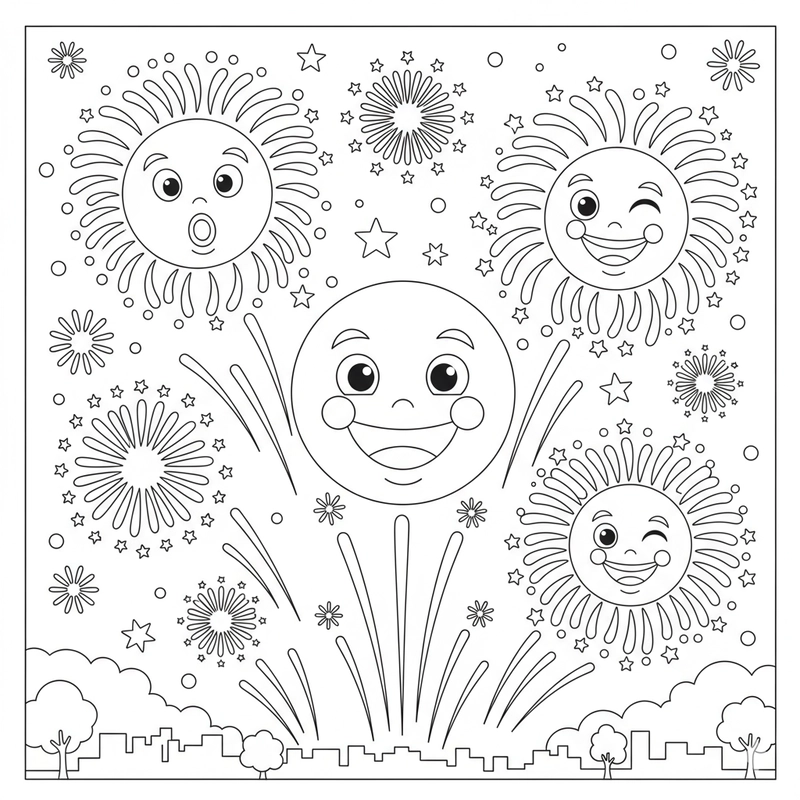 Tranh tô màu pháo hoa đẹp và sinh động