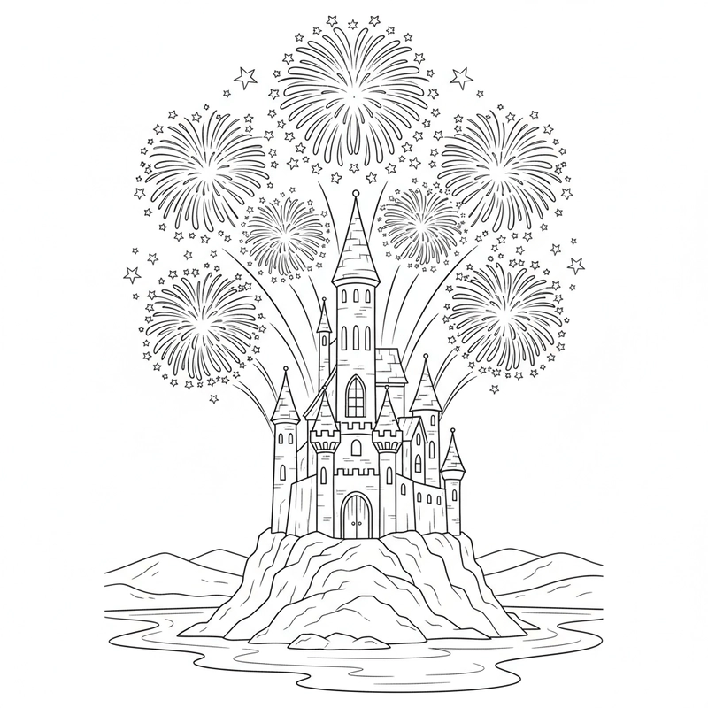 Tranh tô màu pháo hoa đơn giản cho bé