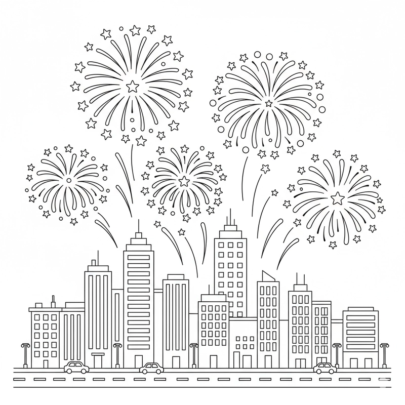 Tranh tô màu pháo hoa mang sắc xuân