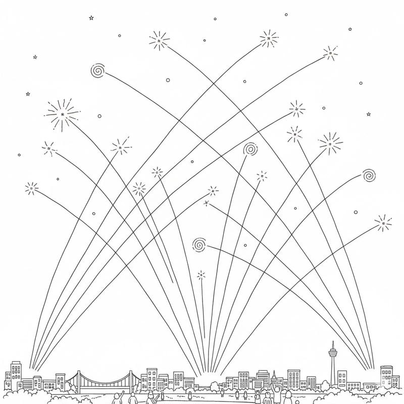 Tranh tô màu pháo hoa rực rỡ cho bé