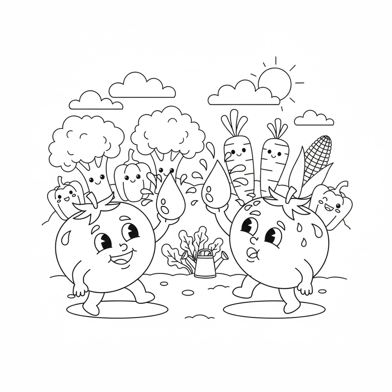 Tranh tô màu rau củ quả phong phú