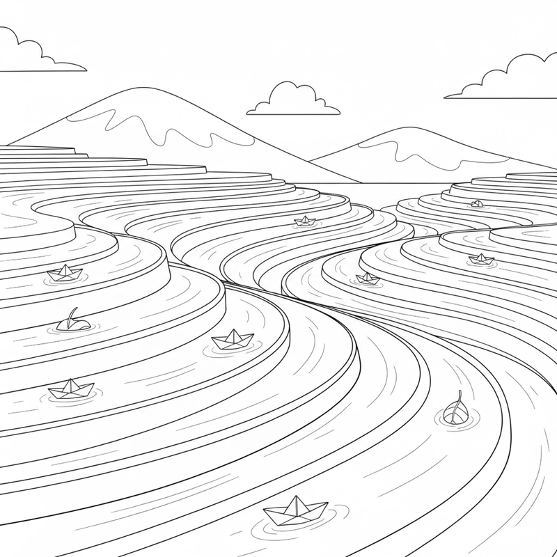 ~Tranh tô màu ruộng bậc thang dễ thương