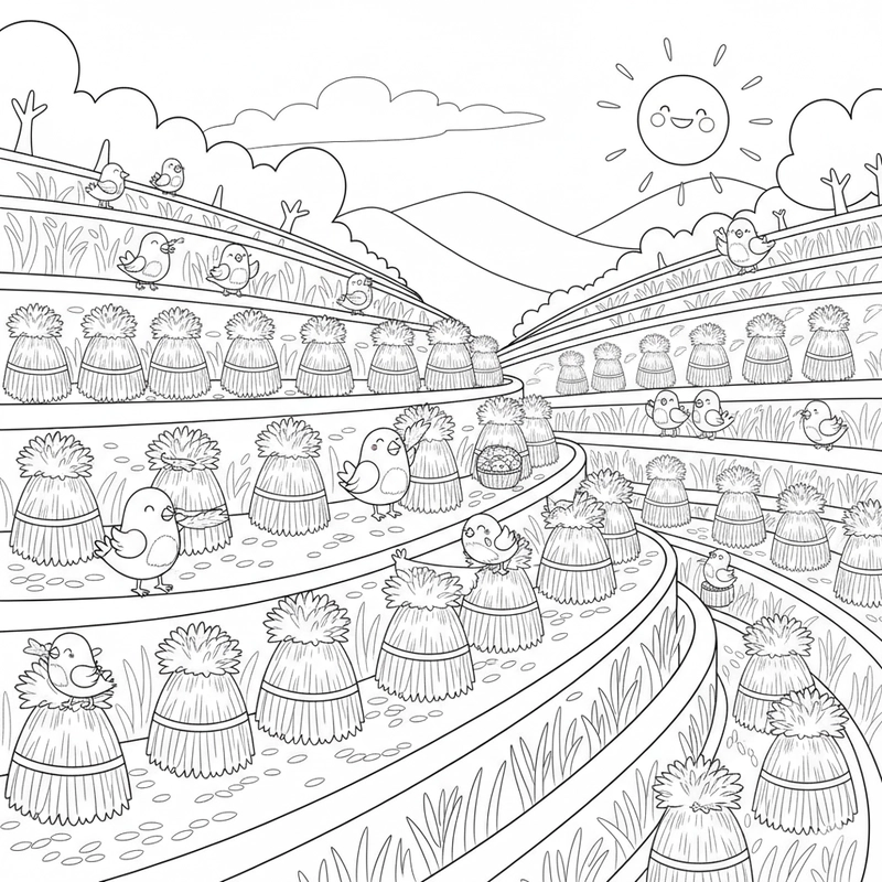 Tranh tô màu ruộng bậc thang nghệ thuật