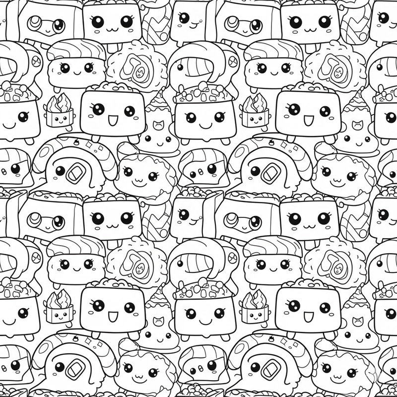 Tranh tô màu sushi cute dễ thương