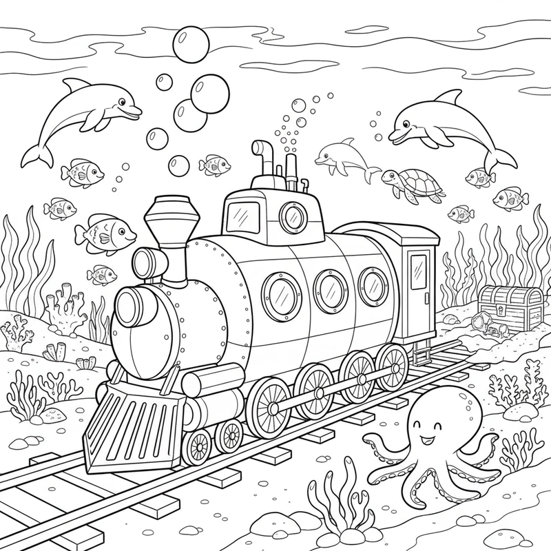 Tranh tô màu tàu hỏa đáng yêu