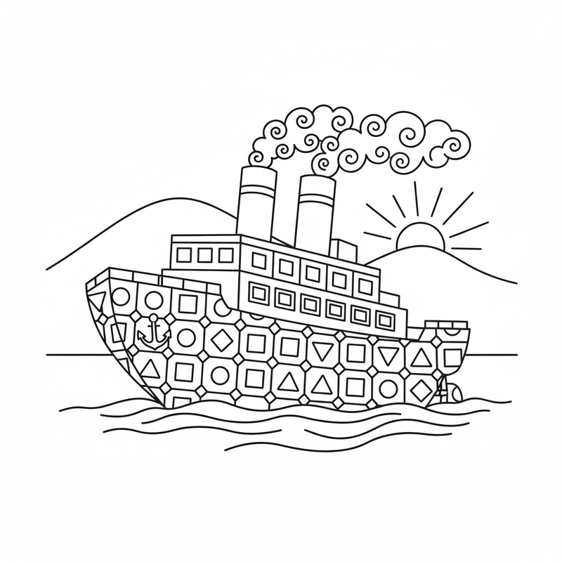 Tranh tô màu tàu trên biển xanh