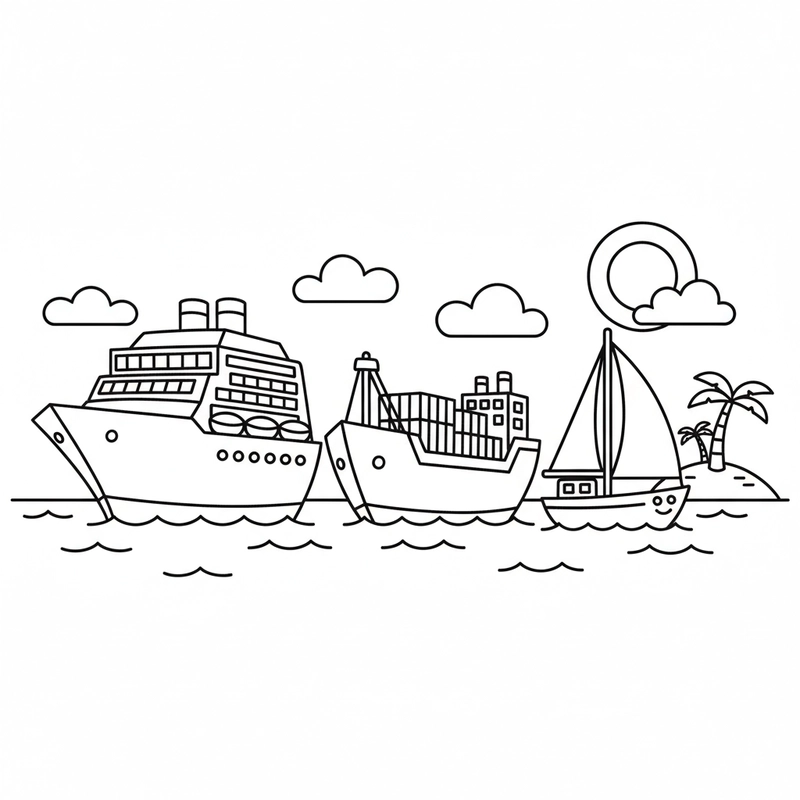 Tranh tô màu tàu trên biển