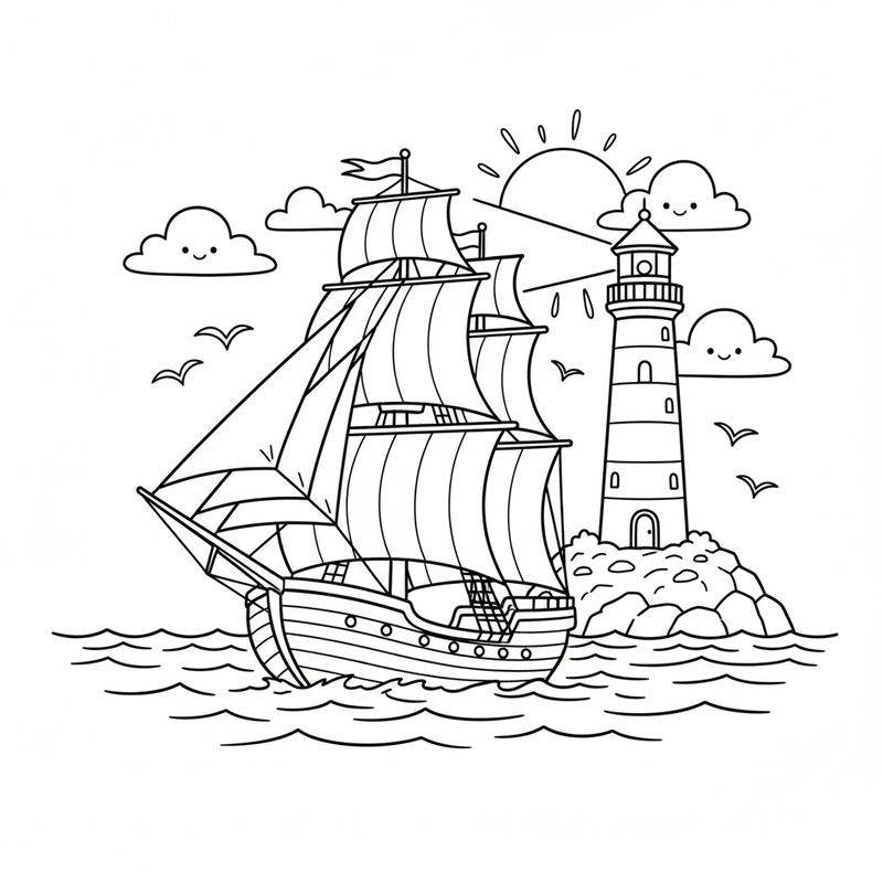 Tranh tô màu thuyền buồm cho bé học vẽ