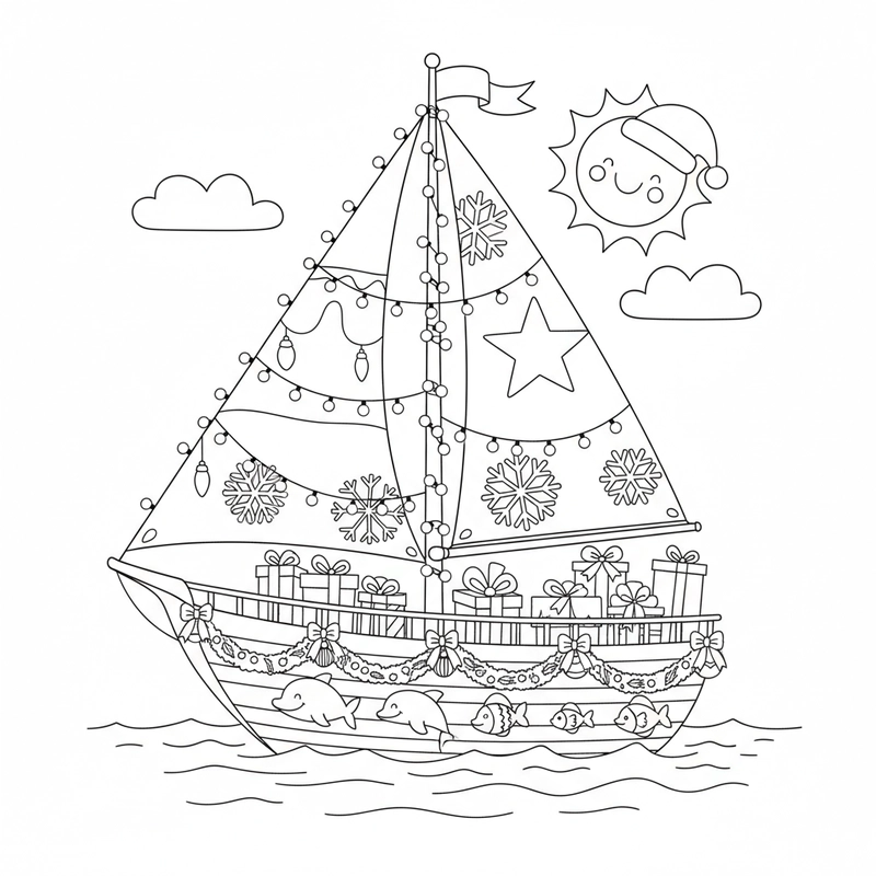 Tranh tô màu thuyền buồm cho bé mầm non