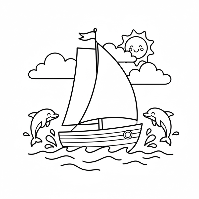 Tranh tô màu thuyền buồm dễ thương nhất