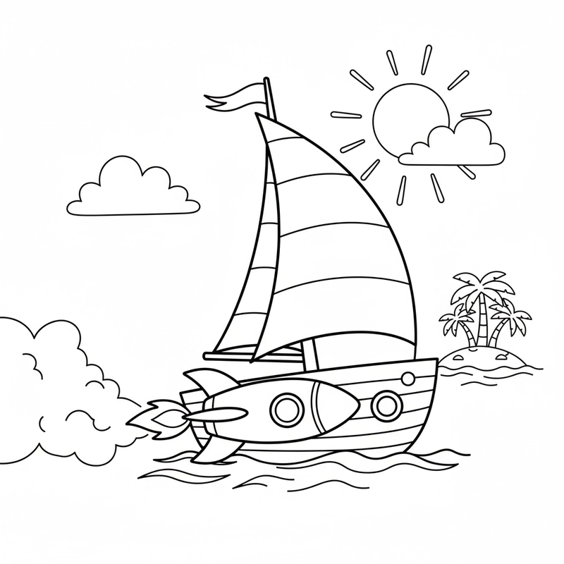 Tranh tô màu thuyền buồm trên biển xanh