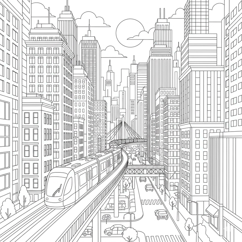 Tranh tô màu tòa nhà cao tầng hiện đại