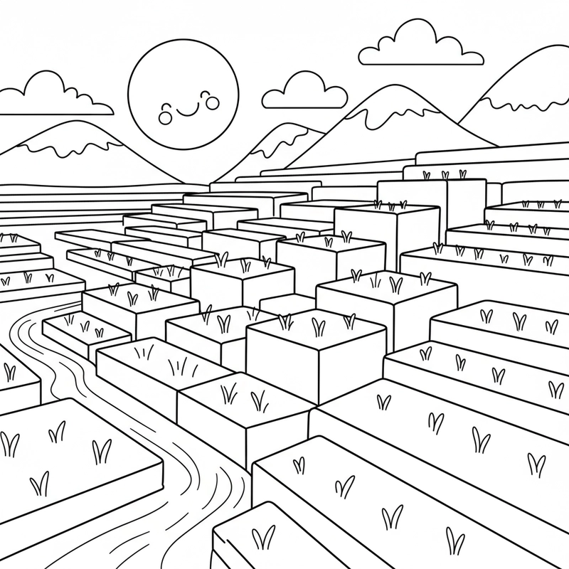 Tranh tô màu vẽ ruộng bậc thang đẹp