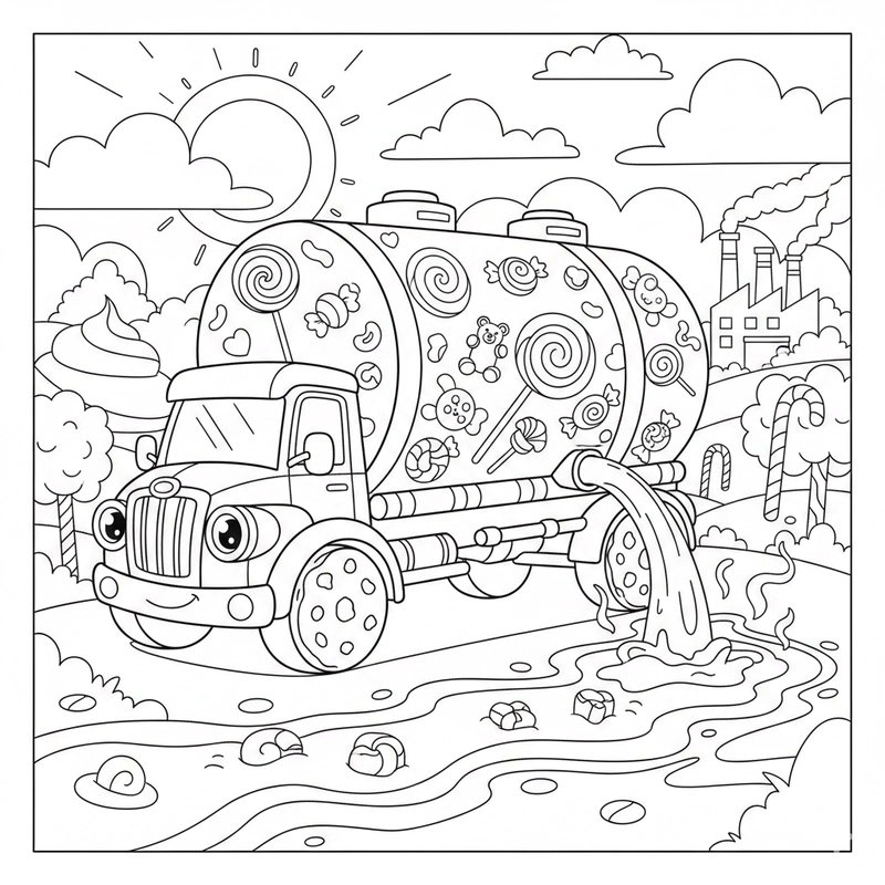 Tranh tô màu xe bồn dễ thương