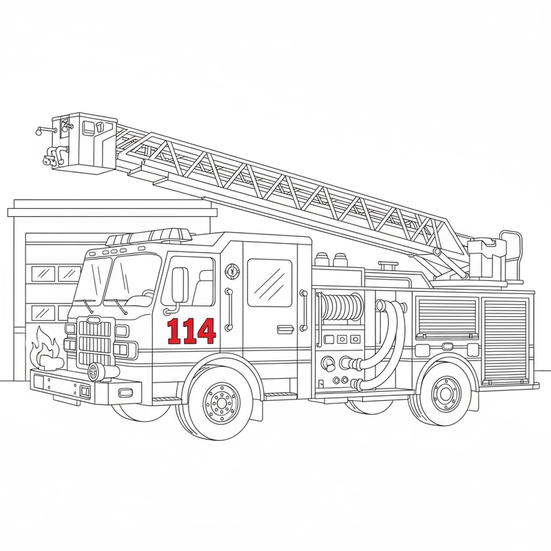 Tranh tô màu xe cứu hỏa đơn giản